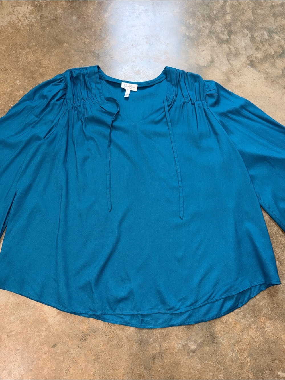 Jessica Simpson Teal Boho Bell Sleeve Tie Top Flowy Peasant Blouse XL - Picture 4 of 12